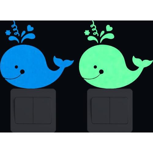 Lovely Cartoon Whale Blows Water Luminous Switch Sticker Decal Kids Room Decor Glow in the Dark Sticker Baby Bedroom Decorations