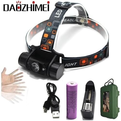 Mini IR Sensor Headlamp Induction Flashlight USB Rechargeable Headlight Waterproof Camping Head Torch Light 18650 Battery