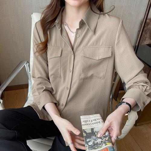 Fashion Woman Blouse Solid Blouse 2021Spring Autumn Long Sleeve Loose Lapel Women Shirts Womens Tops Pocket Shirt Blusas