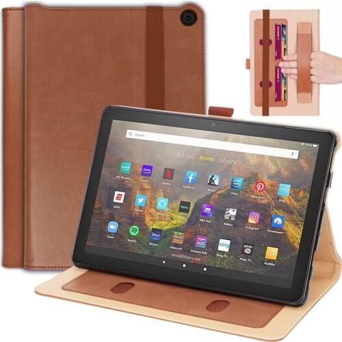 Tablet Fashion Case for Fire HD10 Plus 2021 Kindle Leather Flip Cover for Fire HD10 2020 With Card Slot Pencil Holder Hand Held