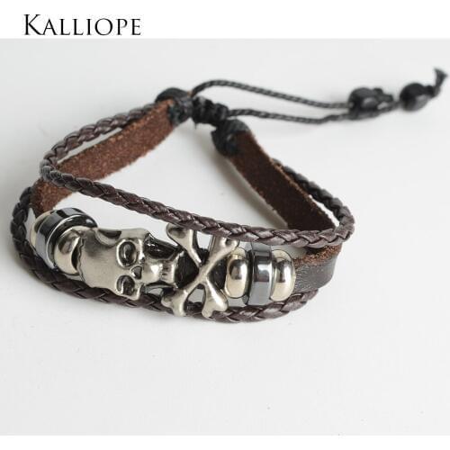 Fashion circle skeleton punk style leather bracelet Halloween birthday gift men fashion accessories