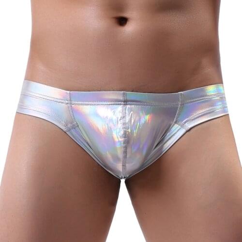 Men Briefs Sexy U-convex Underwear Low Waist Underpants Sexy Stage Dance Men PU Leather Men Bikini Briefs Panties