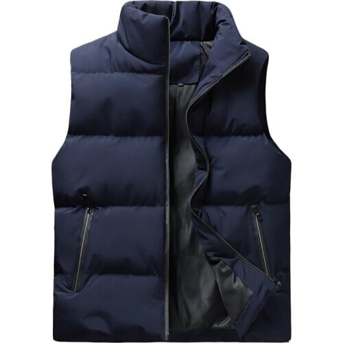 Mens casual waistcoat sleeveless vest with stand-up collar jacket in pure color for youth winter cotton-padded coat plus M-5XL