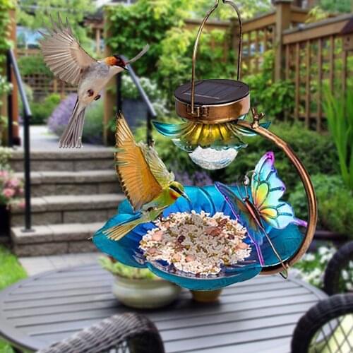 New Solar Powered Bird Bath for Outside Hanging Wild Bird Feeder Seed Tray Outdoor Birdfeeder Solar Garden Light Decorative LED