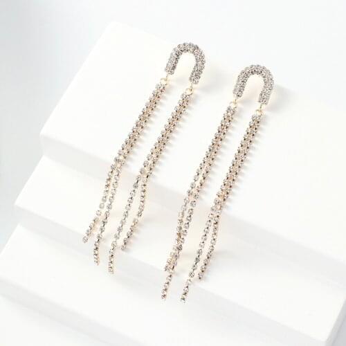 Gojomem 2021 New Style Zircon Long Tassel Gold Color Earrings for Women Wedding Drop Earing Fashion Jewlry Gifts