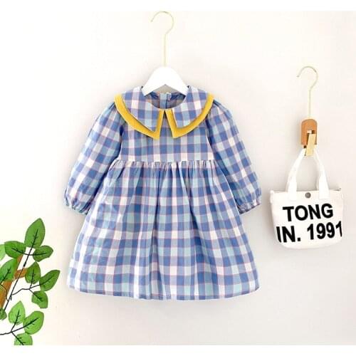 Fall Little Girls Costume Plaid Long Sleeve Princess Dress Fashion Korean Toddler Chilren Outfits Birthday Clothes Vestidos
