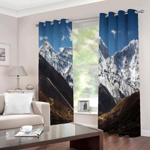 Custom 3D Full Blackout Curtains Blue Sky Snow Mountain Scenery 3D Photo Large Window Drapes For Living Room Bedroom Decor