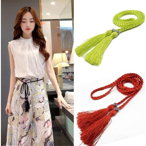 Sale 160cm 1PC Rope Tassel Braided Cute Girls Belt Waistband Ladies Women Waist Chain Tassles Belts