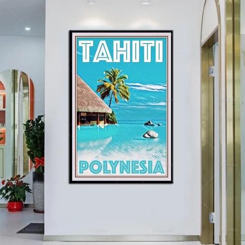 Retro Vintage Style Travel Poster Tahiti Polynesia Oil Painting Posters and Print on Canvas Wall Art Modular Pictures Home Decor