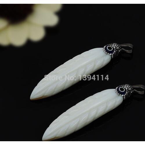 Carved Sea Shell Top Pave CZ Eye Leaf Pendant Black Gun Plated Bail Approx 65*15 mm