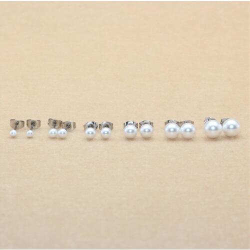 Brief ABS Pearls Stud Earrings With Titanium Needle No Allergy Size 3mm to 8mm
