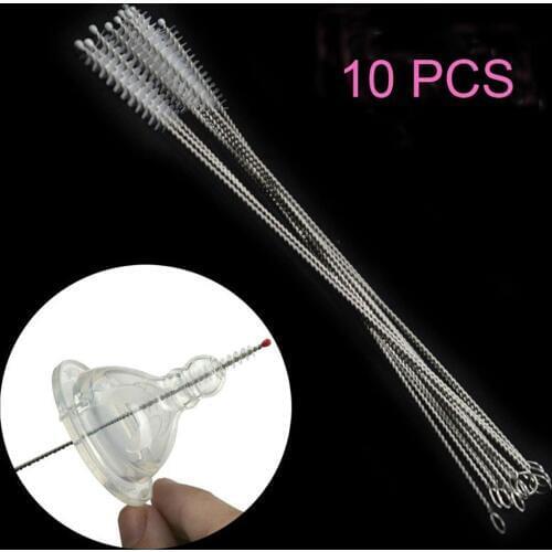 10 Pcs Nylon Brush Stainless Steel Straw Cleaners Brush Glass Drinking Pipe Baby Bottle Clean Tools Small Thin Brush 17cm Long