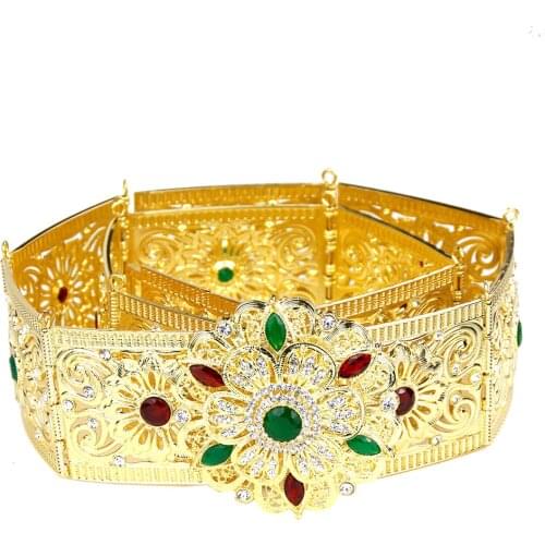 SUNSPICE-MS Morocco Caftan Flower Metal Belt Waist Chain for Women Caucasus Ethnic Wedding gold silver color Body Jewelry