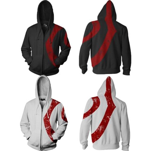 Game God of War Costume Kratos Cosplay Hoodies Mens Casual 3D Print Hoodie Sweatshirt Zipper Hat Coats Jacket Clothes Outerwear