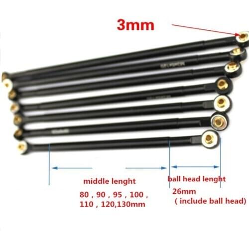 Aluminum Alloy Steering Pull Rod Metal Servo Link Rod DIY Accessories Steering Rods with copper Ball Head for RC Car Models