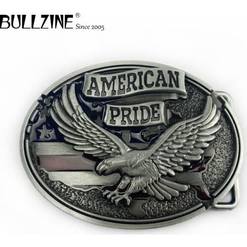 The Bullzine American pride Eagle belt buckle with pewter finish FP-03339 suitable for 4cm width belt