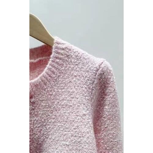 2021 Early Autumn New Pearl Button Round Neck Long Sleeve Knitted Solid Color Cardigan