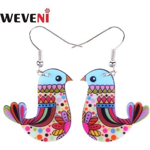 WEVENI Acrylic Pattern Bohemian Drop Dangle Bird Long Earrings For Women New Fashion Jewelry Cartoon Bricons Accessories