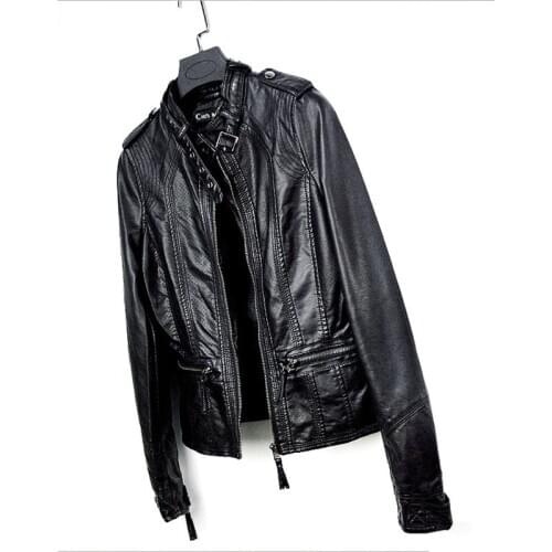 2019 Plus size 6XL Leather Jacket Women Motorcycle Leather Outerwear Short Casual Top Female Slim Flocking PU Leather Coat G619
