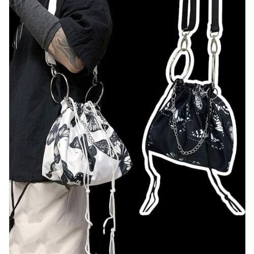 Color Matching Butterfly Patterns Womens Crossbody Bag for 2021 New Fashion Drawstring Tie Cool Stylish Females Phone Bag