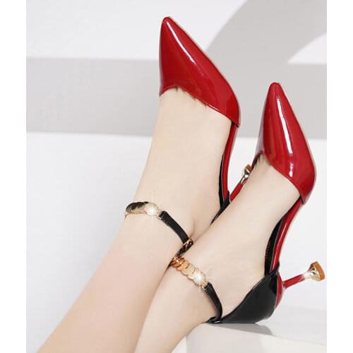 Zapatos de mujer women fashion sweet pointed toe buckles strap stiletto heels lady cool red party heel shoes 2021 new