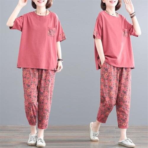 2021 Summer Clothes Women Large Plus Size 5XL Sports Suit Top And Pant Two Piece Sportwear Home Big Pink Tracksuit Matching Set