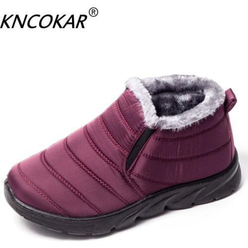 KNCOKAR Size36-41 Waterproof Women Winter Shoes snow Boots Warm Fur Inside Antiskid Bottom Keep Warm Mother Casual Boots