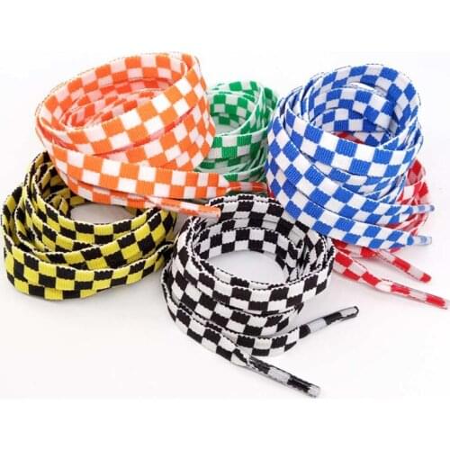1 Pair Flat Black White Grid Shoe Lace Sublimated Printing Checkered Ribbons Shoelaces Polyester Sneaker Lacing Shoe Accessories