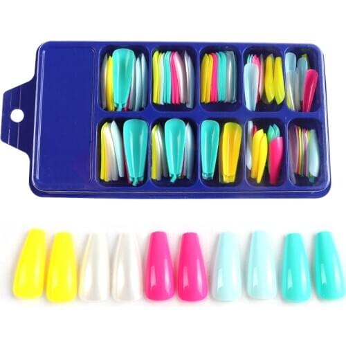 100Pcs/Set Coffin Fake Nails Fashion Beauty Colorful Nails Ladies Press On Designed False Nails Art Tips Overhead with glue