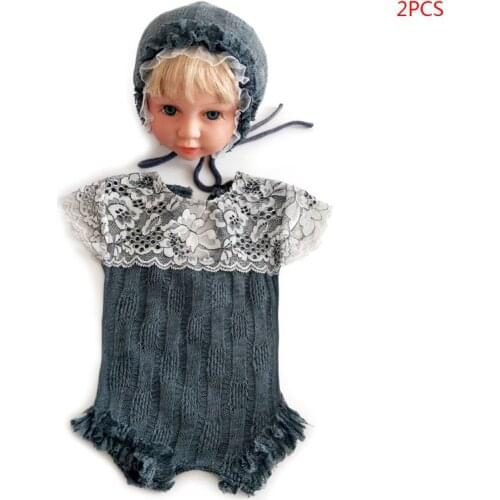 2 Pcs/set New Children Photography Clothing Knit Hat Clothes Newborn Full Moon Baby Photo Props 69HE