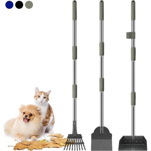 3pcs/set Dog Pooper Scooper Pet Feces Metal Broom Dustpan Shovel Cleaning Supplies Poop Picker Pet Waste Clean Pet Supplies