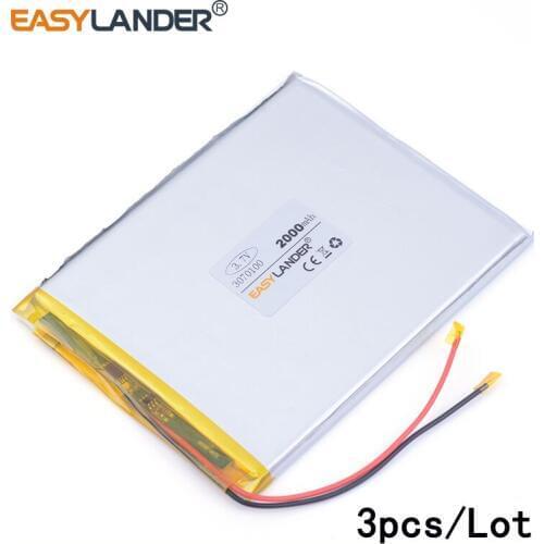 3pcs /Lot 3070100 lithium Li ion polymer rechargeable battery Newman A73HD built-in battery 2000mah For toys MP4 MP5 E-book