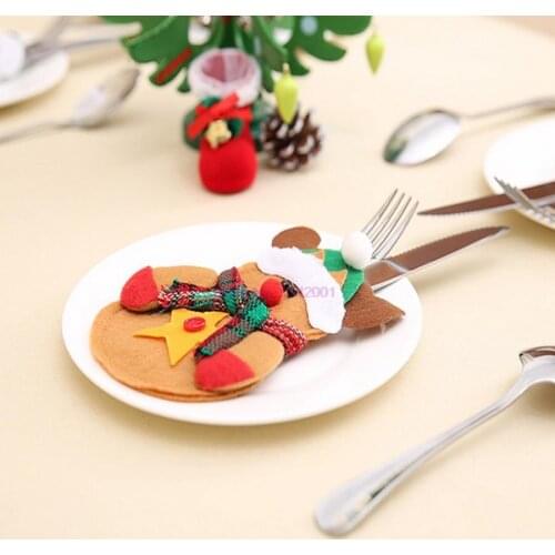500pcs Santa Hat Reindeer Christmas New Year Pocket Fork Knife Cutlery Holder Bag Home Party Table Dinner Decoration Tableware