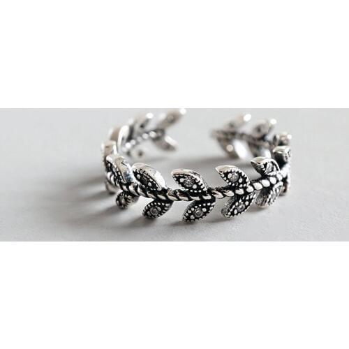 925 Sterling Silver Fashion Small Leaf Ring Trend Leaf Inlaid Zircon Ring Retro Opening Ring For Women Party Elegant Jewelry