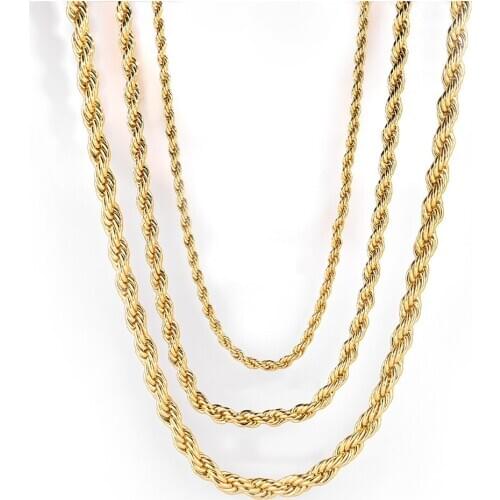 3-7 MM Stainless Steel Necklace Twist Rope Chain 19/26 inches, for Women Men Super Shiny Durable