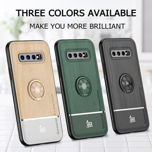 Bionic Wood Grain Mobile Phone Case For Samsung Galaxy S10 Plus Adsorption Ring Bracket Cover For Galaxy S10 Lite Lens Protectio