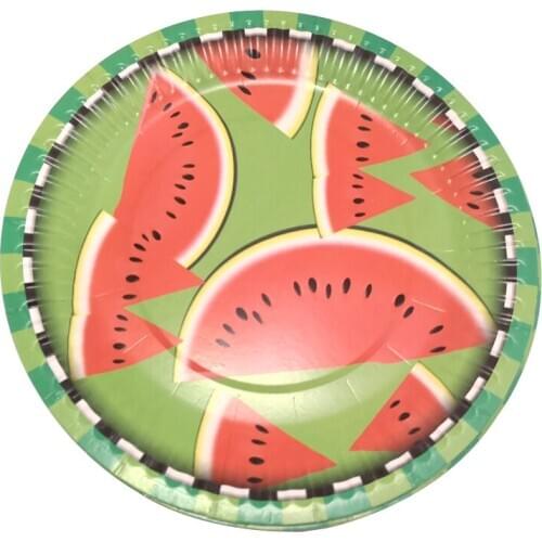 10pcs/pack Baby Shower Watermelon Design Decoration Plates Kids Favors Dishes Happy Birthday Party Tableware Events Supplies