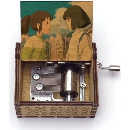 Wooden Hand Music Box chihiro color print spirited away music box theme always with me Home Crafts Ornaments Decor Gift