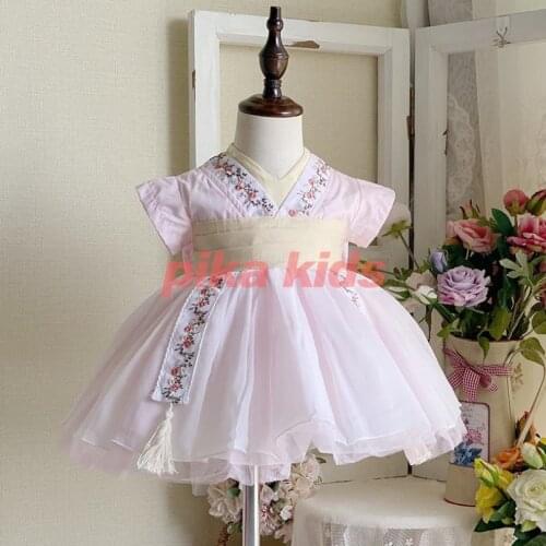 Baby Clothing Japanese chiffon kimono Pink Lolita Ball Gown Birthday Party Easter Eid Cute Spanish Princess Dress For Girls A73