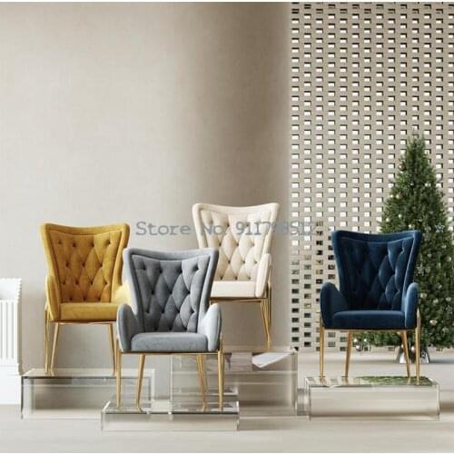 Flannel Dining Chair Home Nordic Light Luxury Simple Style Stool Back Chair Makeup Dressing Chair Pull Button Desk Chair