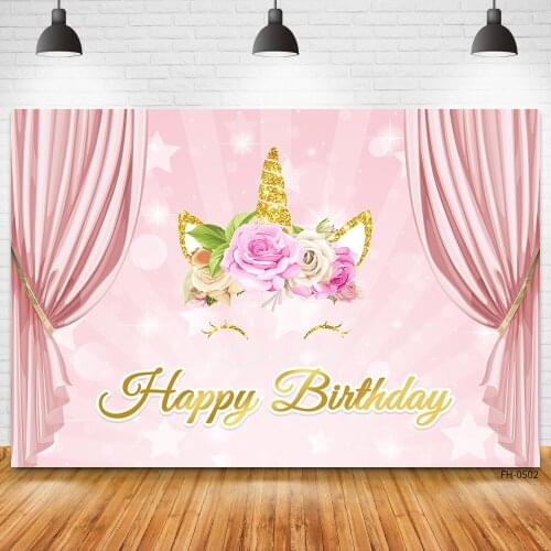 Newborn Baby Shower Girl Princess Birthday Party Backdrop Photography Props Pink Curtain Unicorn Custom Background For Photocall