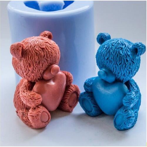 DIY Sell hot 3D bear heart shaped silicone mold fondant Cake decoration mold Handmade soap mold