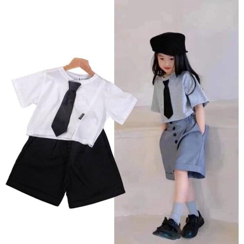 Baby Grils Summer Clothes Set Girls Boys Fashion Preppy Style Suits Toddler Unisex T-Shirts and Shorts Outfits 2-6Y Baby Clothes