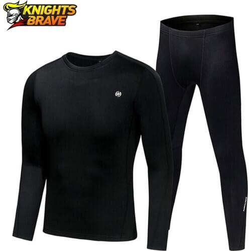 Motorcycle Thermal Underwear Set Mens Motorcycle Skiing Winter Warm Base Layers Tight Round Neck Long Johns Tops & Pants Set