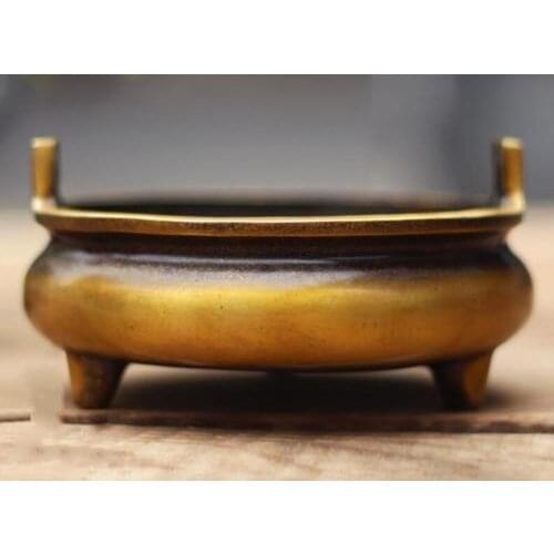 Templo Chino budismo Dinastía Ming xuode Mark antiguo cobre incienso quemador Censer artesanía de metal para Decoración