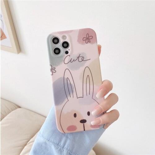 Retro kawaii line doodle rabbit art Japanese Phone Case For iPhone 11 12 Pro Max Xr Xs Max 7 8 Plus x 7Plus case Cute Soft Cover