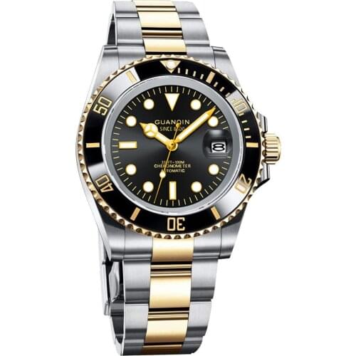 GUAUQIN 2021 New 41mm Gold Luxury Automatic Watch for men mechanical wrist watch JAPAN NH35 100M Wateproof diver steel clock man