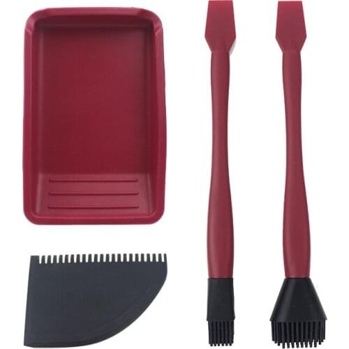 Woodworking Soft Silicone Brush Kit 4pcs Flat Scraper Glue Tray Wood Silicone Brush Applicator Glue Coating Tools
