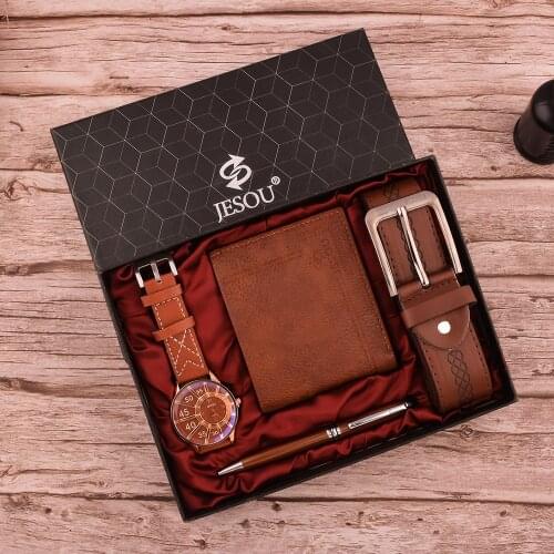 2021 New 4pcs/set Boutique Gift Set Beautifully Packaged Fashion Watch Men Leather Belt Wallet Pen Gifts for Male Drop Shipping