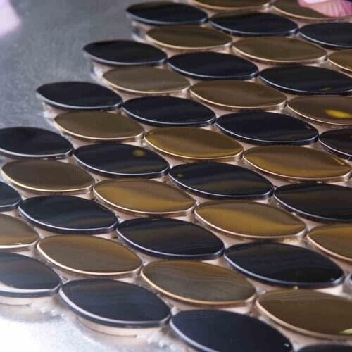 Oval luxry golden mixed black stainless steel tiles metal mosaic for dining room wall tiles tv background tile